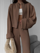Ensemble maille femme veste zippée et pantalon large