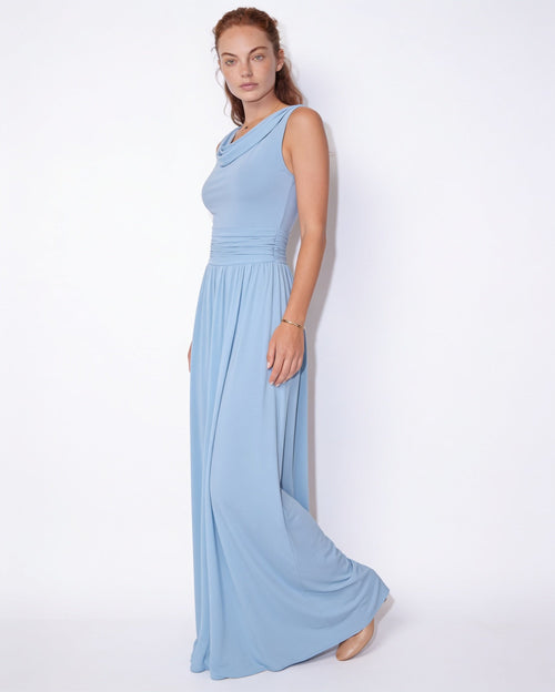 Robe longue col bénitier, taille froncée — Sorellea