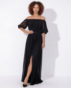 Robe longue plissée, épaules dénudées — Sorellea