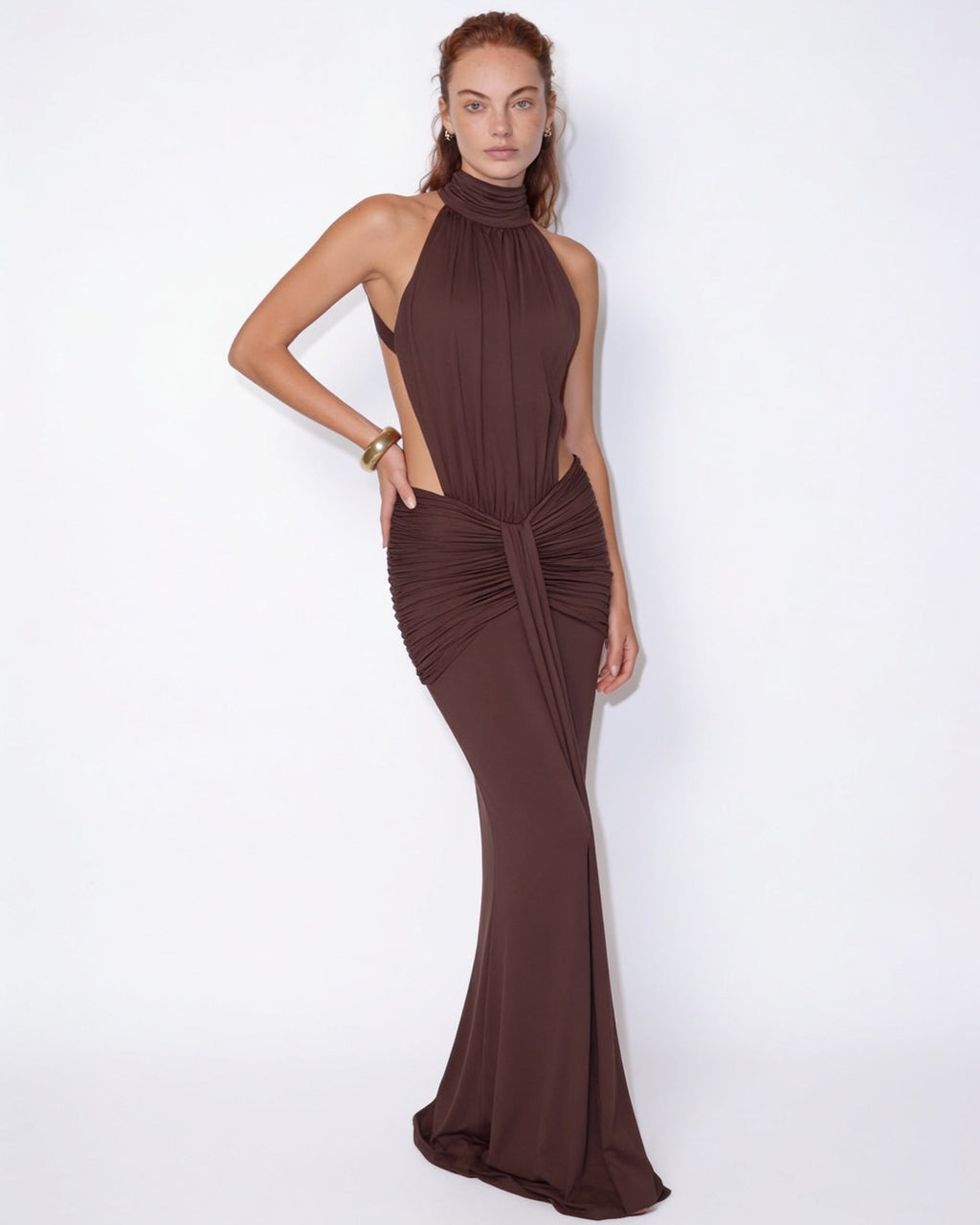 Robe longue sirène dos-nu à découpes — Sorellea