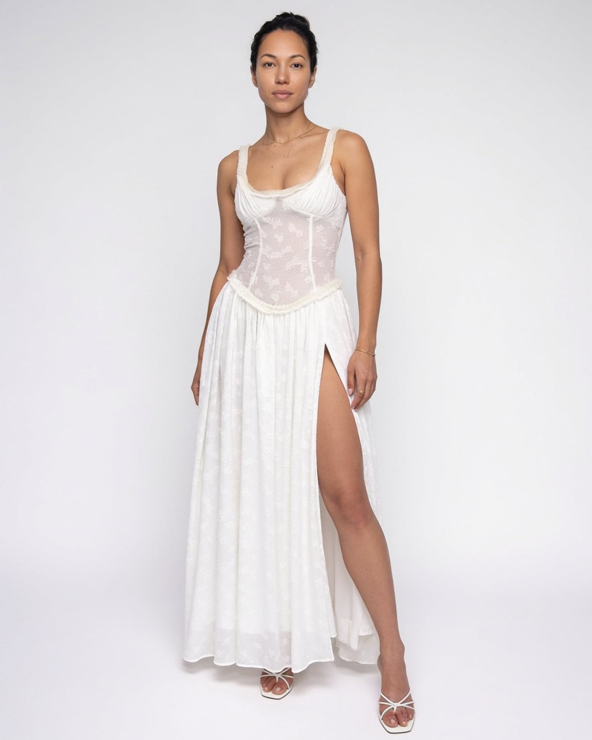Robe longue corset fendue à fleurs — Sorellea