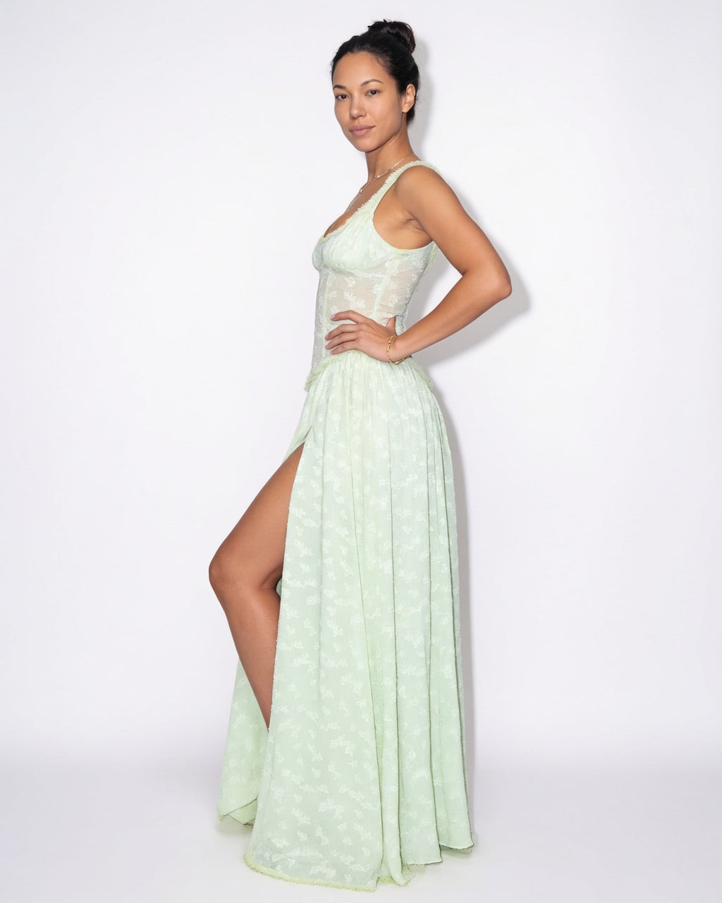 Robe longue corset fendue à fleurs — Sorellea