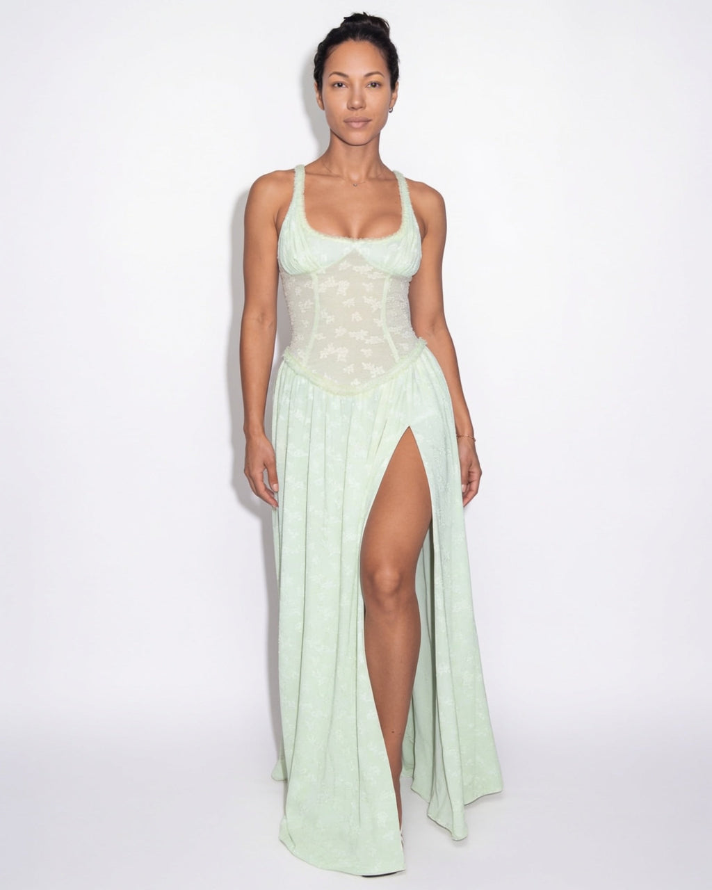 Robe longue corset fendue à fleurs — Sorellea