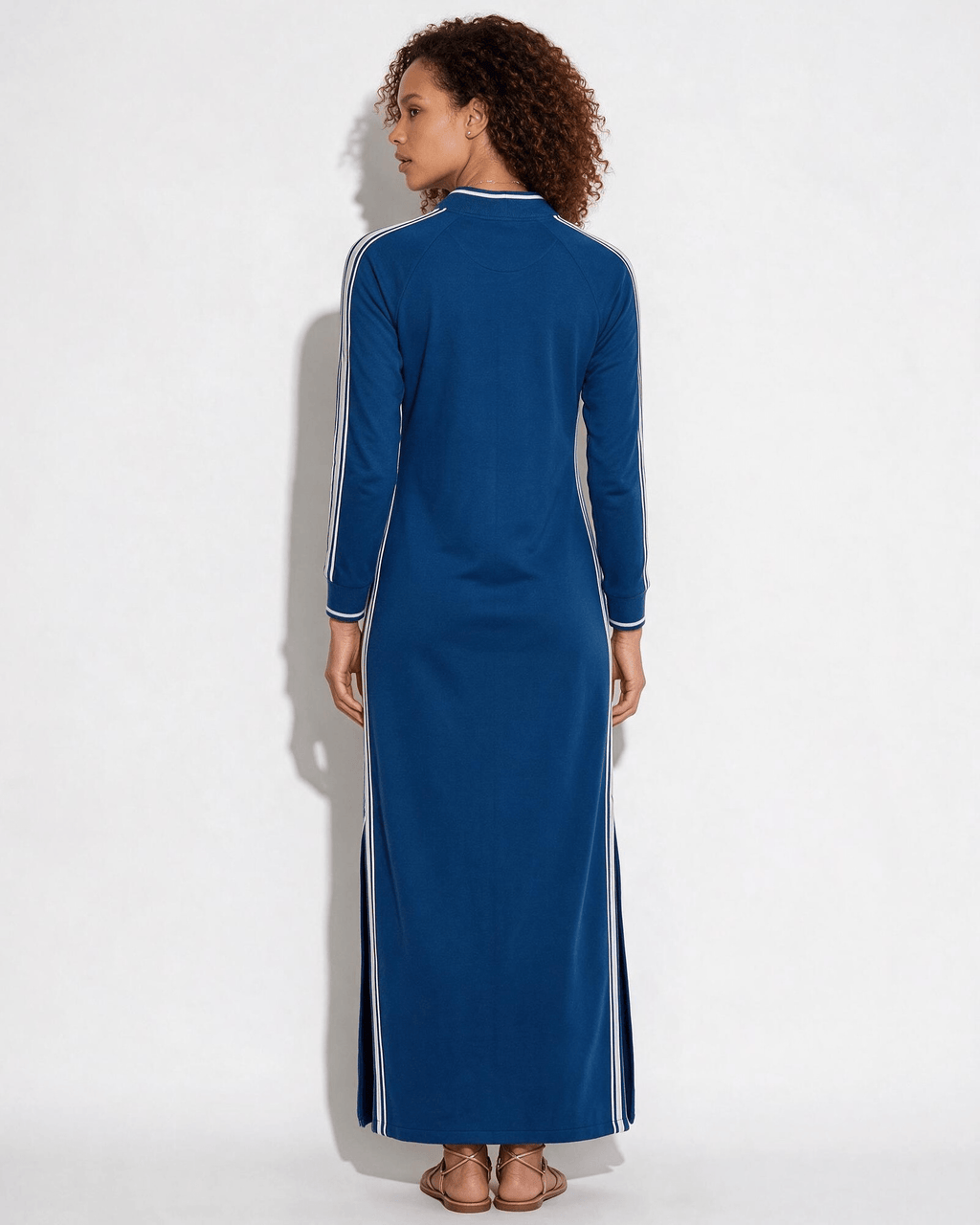 Robe longue polo en coton à bandes contrastées — Sorellea