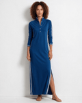 Robe longue polo en coton à bandes contrastées — Sorellea
