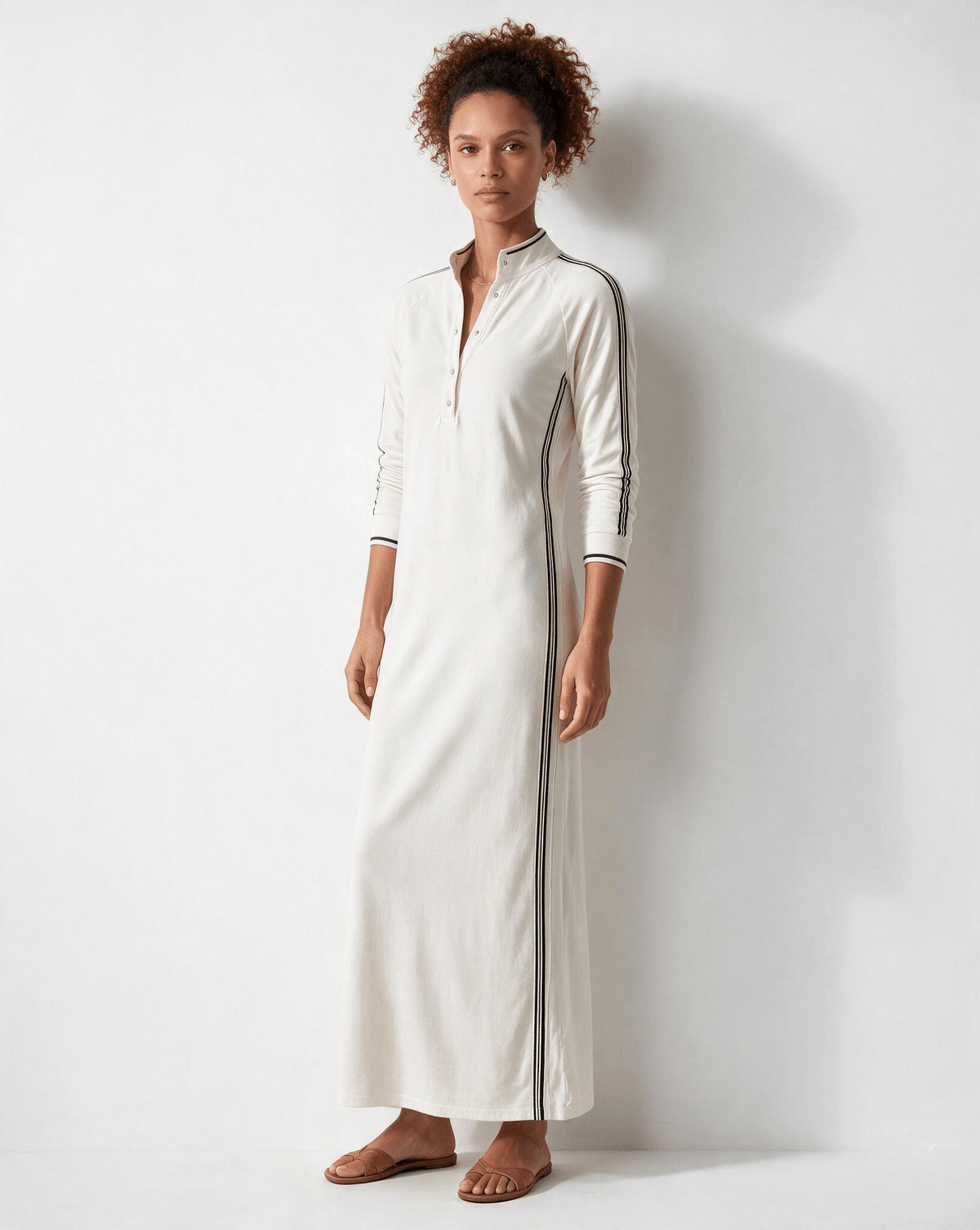 Robe longue polo en coton à bandes contrastées — Sorellea