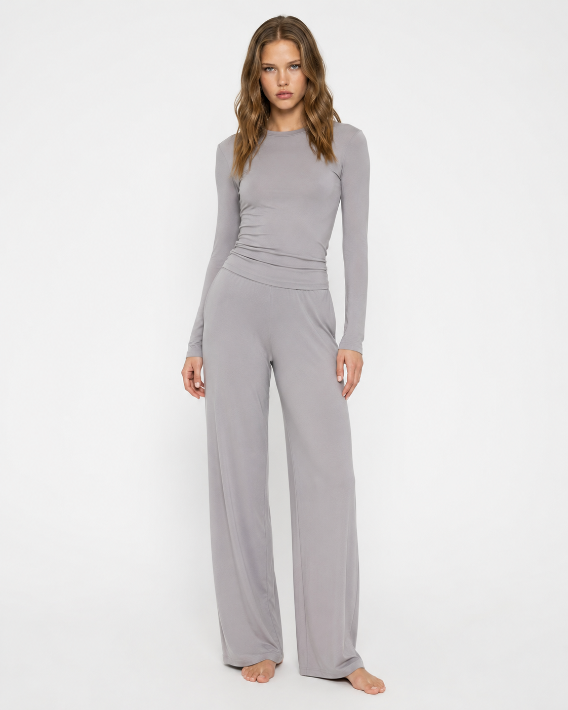 Ensemble pyjama femme 2 pièces à manches longues - Gris