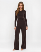 Ensemble pyjama femme 2 pièces à manches longues - Marron foncé