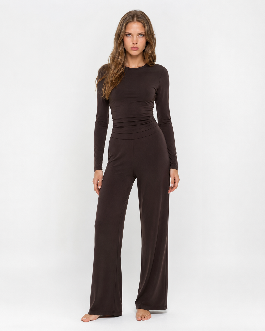 Ensemble pyjama femme 2 pièces à manches longues - Marron foncé