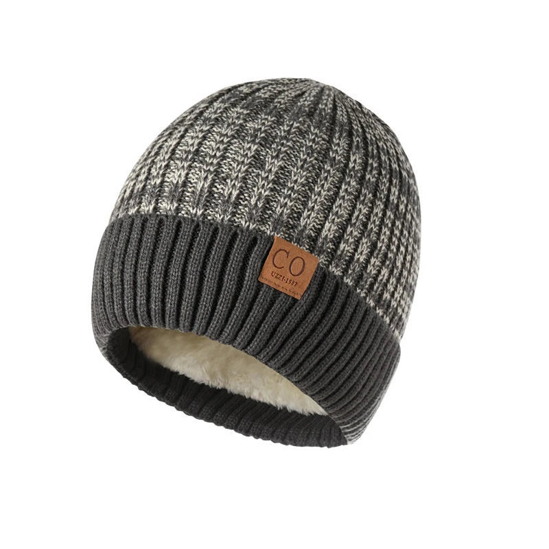 Bonnet d'hiver en maille bicolore unisexe - Gris foncé