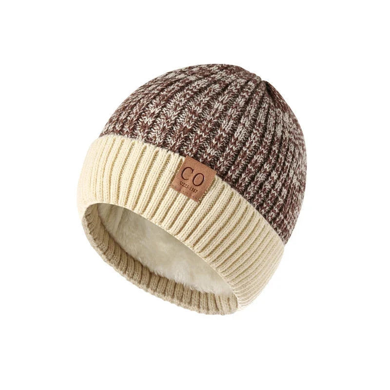 Bonnet d'hiver en maille bicolore unisexe - Marron