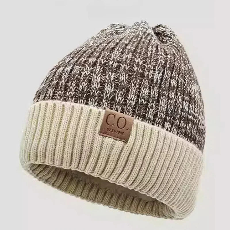 Bonnet d'hiver en maille bicolore unisexe