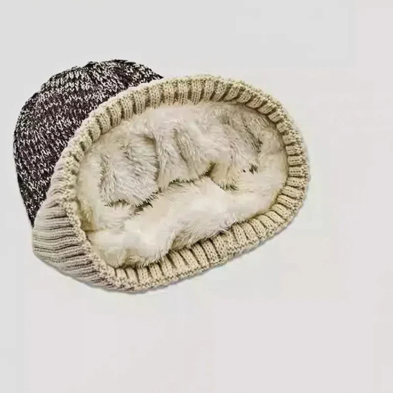 Bonnet d'hiver en maille bicolore unisexe