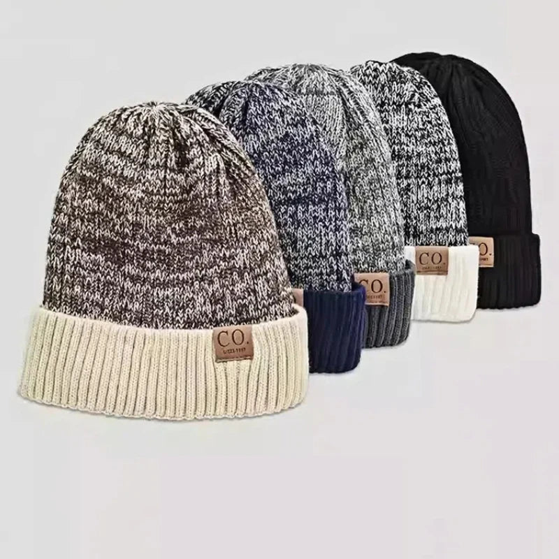 Bonnet d'hiver en maille bicolore unisexe