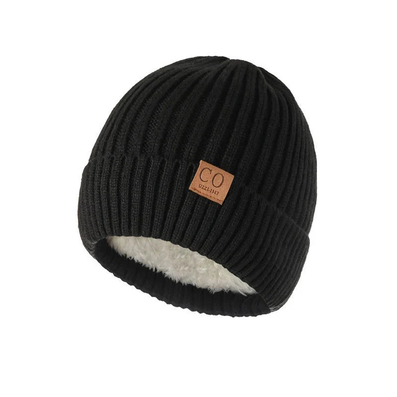 Bonnet d'hiver en maille bicolore unisexe - Noir
