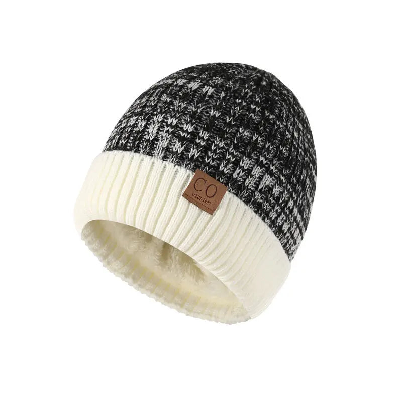 Bonnet d'hiver en maille bicolore unisexe - Noir et blanc