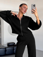 Ensemble maille femme veste zippée et pantalon large