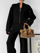 Ensemble maille femme veste zippée et pantalon large