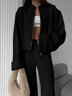 Ensemble maille femme veste zippée et pantalon large
