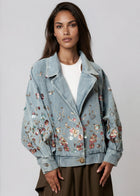 Veste en jean oversize à fleurs brodées pour femme