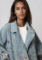 Veste en jean oversize à fleurs brodées pour femme