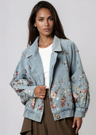 Veste en jean oversize à fleurs brodées pour femme
