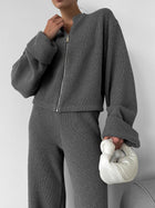Ensemble maille femme veste zippée et pantalon large