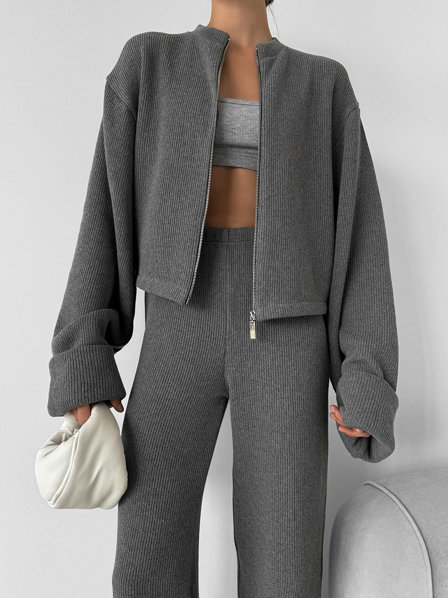 Ensemble maille femme veste zippée et pantalon large