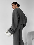 Ensemble maille femme veste zippée et pantalon large