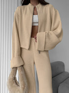 Ensemble maille femme veste zippée et pantalon large