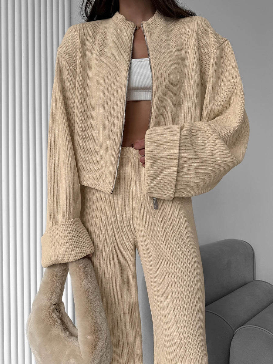 Ensemble maille femme veste zippée et pantalon large